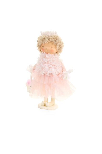 Bambola shabby chic con abito in tulle rosa Nuvole di Stoffa – dettaglio laterale