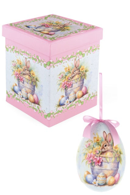 NUVOLE DI STOFFA Uovo  Decorativo Pasquale con Coniglietti in Scatola Regalo