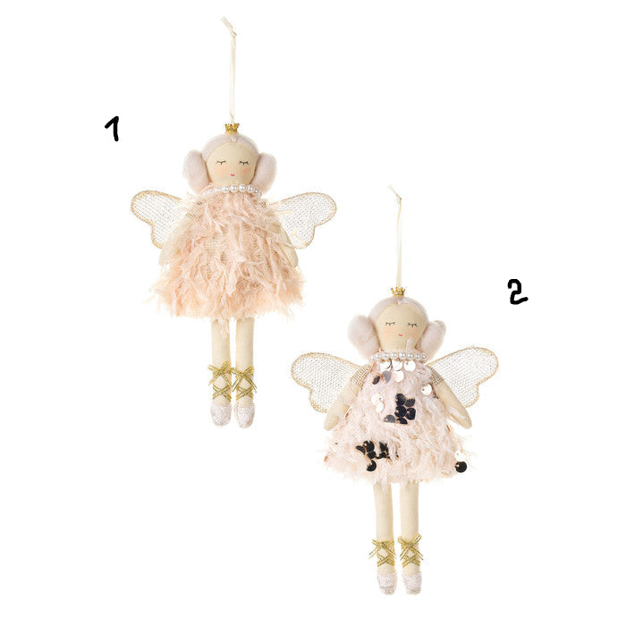 NUVOLE DI STOFFA Bambolina Angelo con Ali Champagne in Tessuto