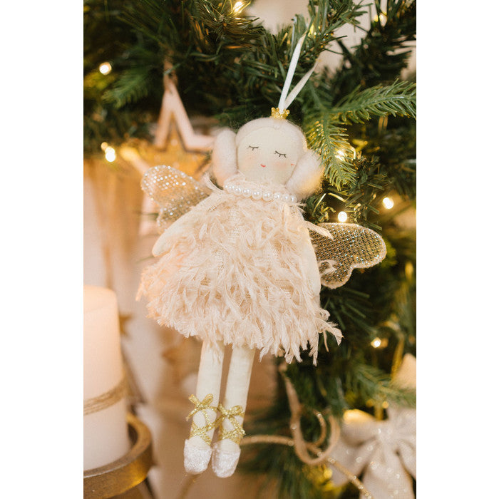 NUVOLE DI STOFFA Bambolina Angelo con Ali Champagne in Tessuto