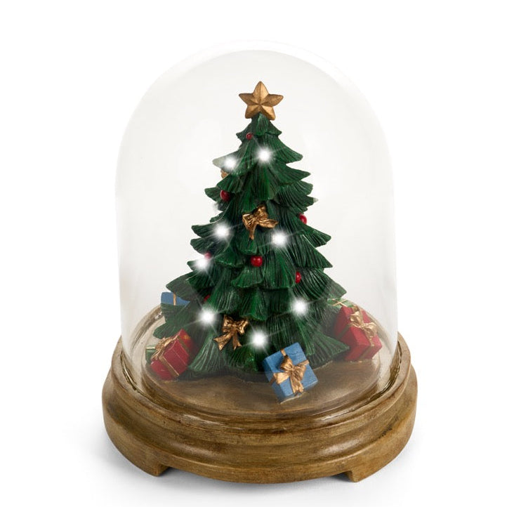 NUVOLE DI STOFFA Albero di Natale con LED in Cupola di Vetro H 31,7 cm
