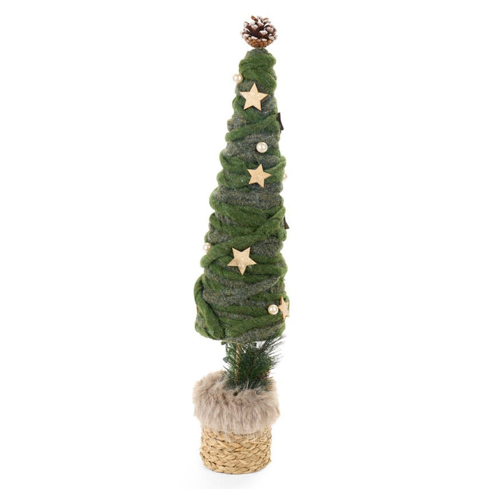 NUVOLE DI STOFFA Pino Di Natale Verde Con Stelle E Base In Corda 65 Cm