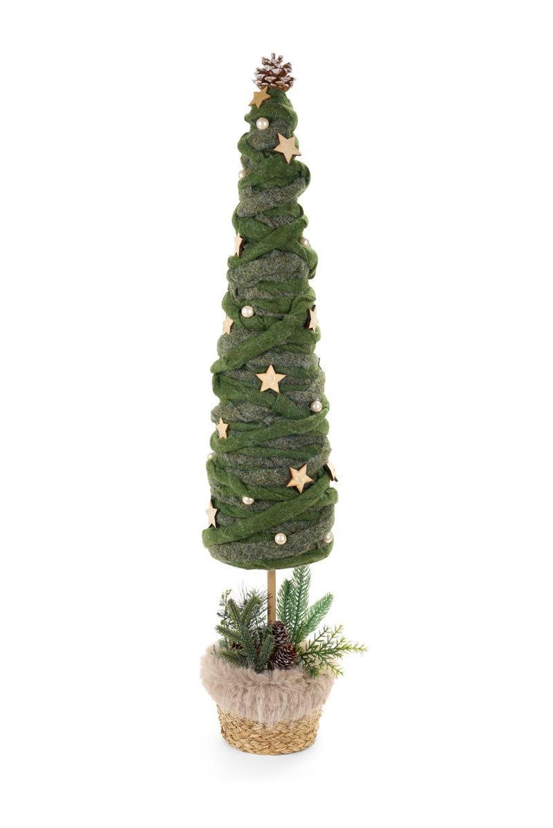 NUVOLE DI STOFFA Albero Natalizio Con Base In Corda E Pino 90 Cm