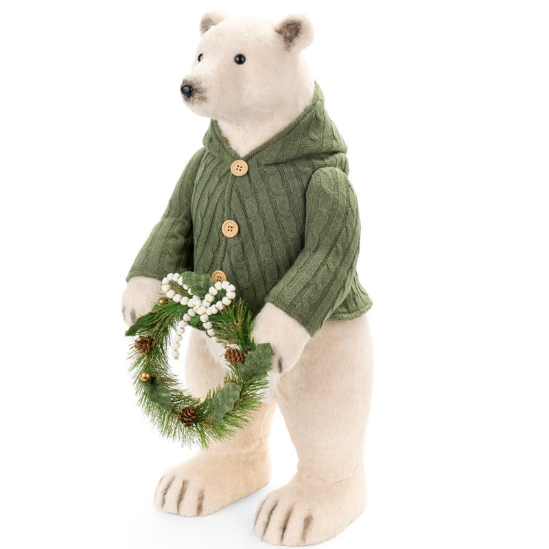 NUVOLE DI STOFFA Orso Bianco Natalizio Con Ghirlanda 73 Cm