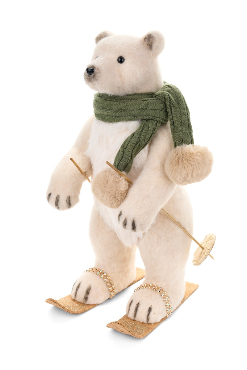 NUVOLE DI STOFFA Orso Bianco Sugli Sci Con Sciarpa Verde 53 Cm