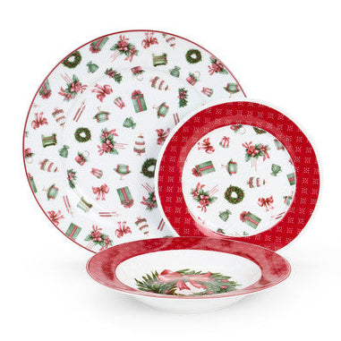 NUVOLE DI STOFFA Set 18 Piatti da Portata in Porcellana "STORIA DI NATALE"