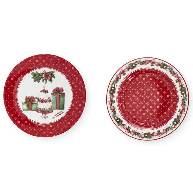 NUVOLE DI STOFFA Set 2 Piatti Dolce in Porcellana "STORIA DI NATALE"