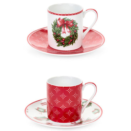 NUVOLE DI STOFFA Set 6 Tazzine Caffè con Piattino "STORIA DI NATALE"