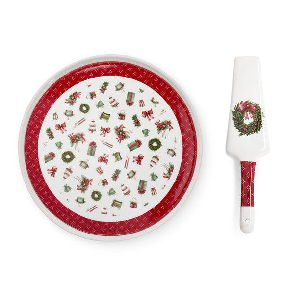 NUVOLE DI STOFFA Piatto con Palatorta in Porcellana con Scatola "STORIA DI NATALE"