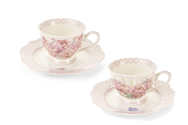 NUVOLE DI STOFFA Set 6 Tazze con Piattino in Porcellana "FIORIRÀ"