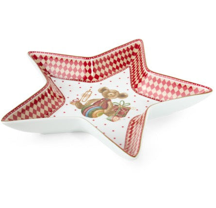 NUVOLE DI STOFFA Piatto Stella con Orso "VINTAGE TOYS" in Porcellana con Scatola