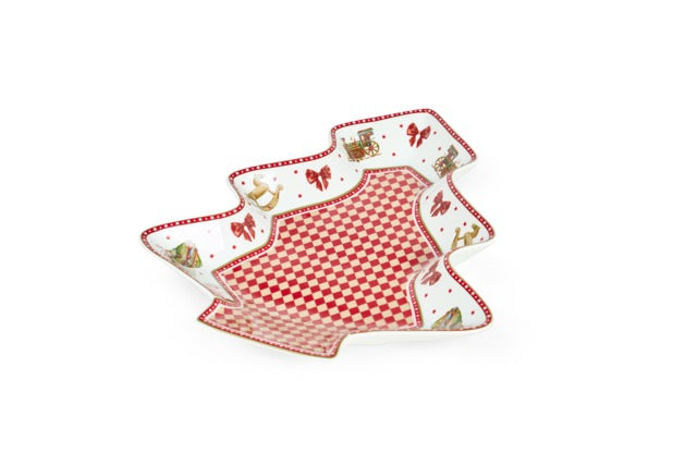 NUVOLE DI STOFFA Set 2 Piatti Albero "VINTAGE TOYS" in Porcellana con Scatola