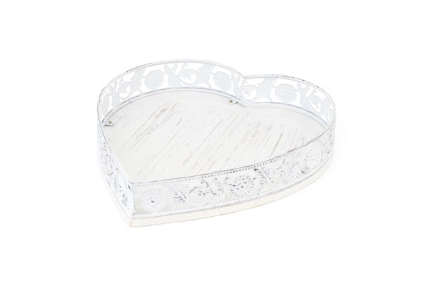 NUVOLE DI STOFFA Set 2 Vassoi Cuore in Metallo Bianco