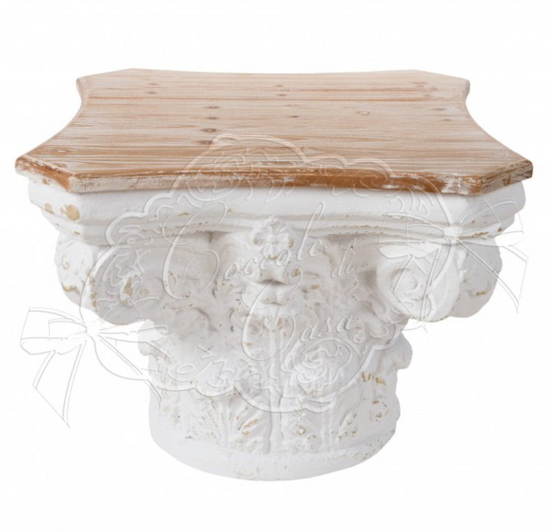 COCCOLE DI CASA Tavolino Capitello Bianco con Top in Legno Naturale
