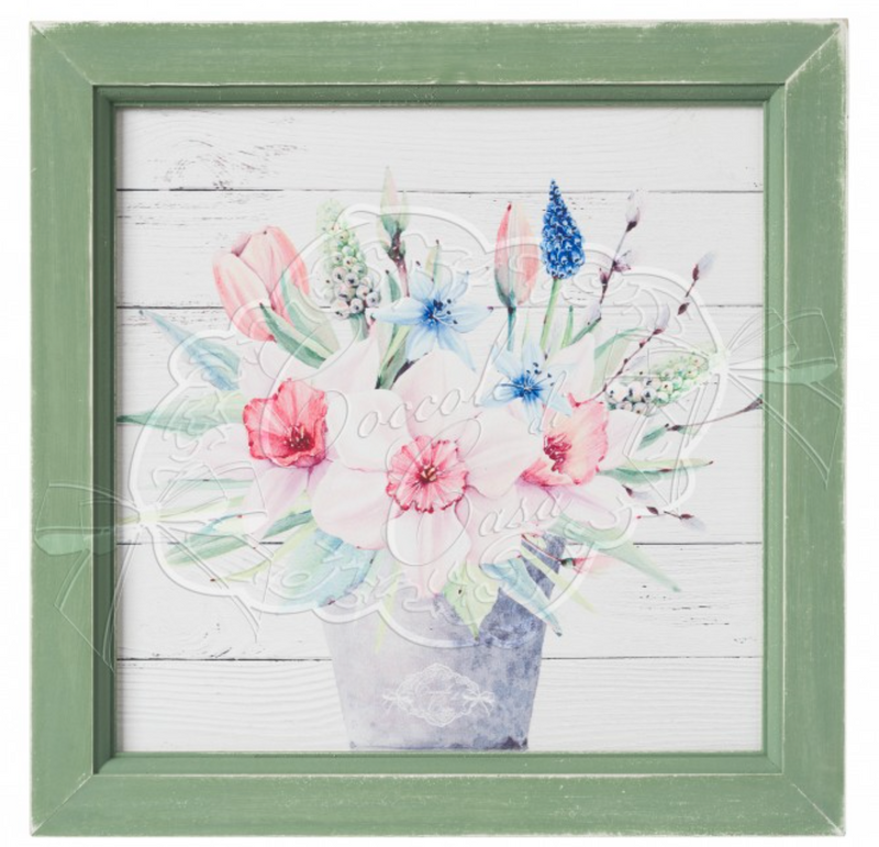 COCCOLE DI CASA Quadro con Tulipani e Cornice Verde in Legno