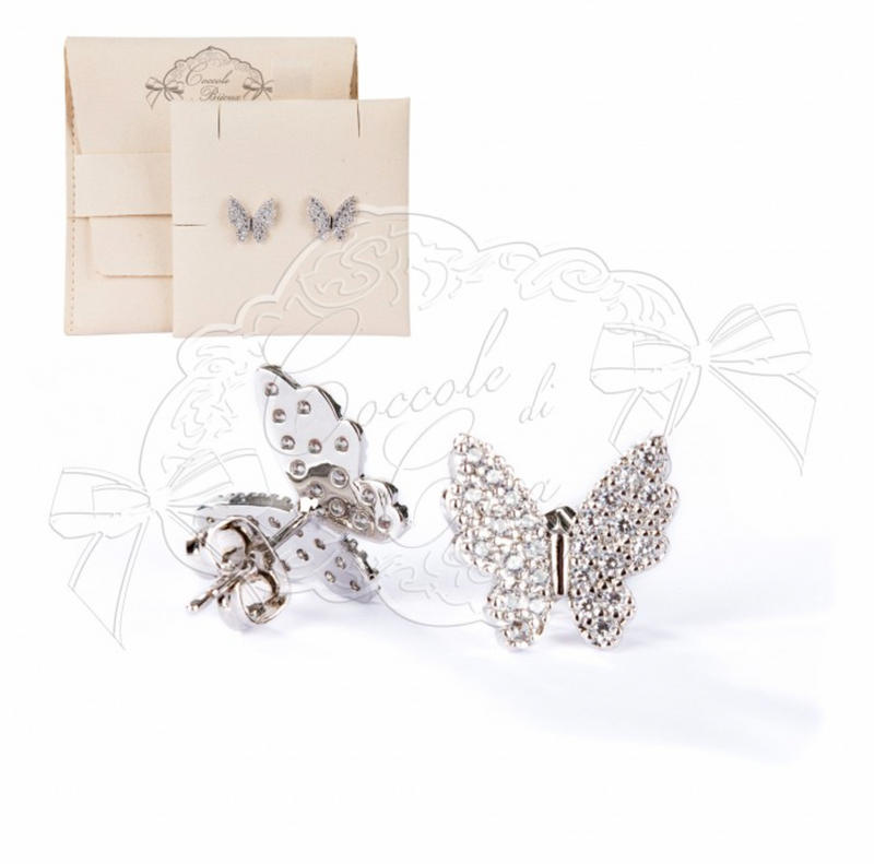 COCCOLE DI CASA Orecchini Farfalla Argentati con Sacchetto