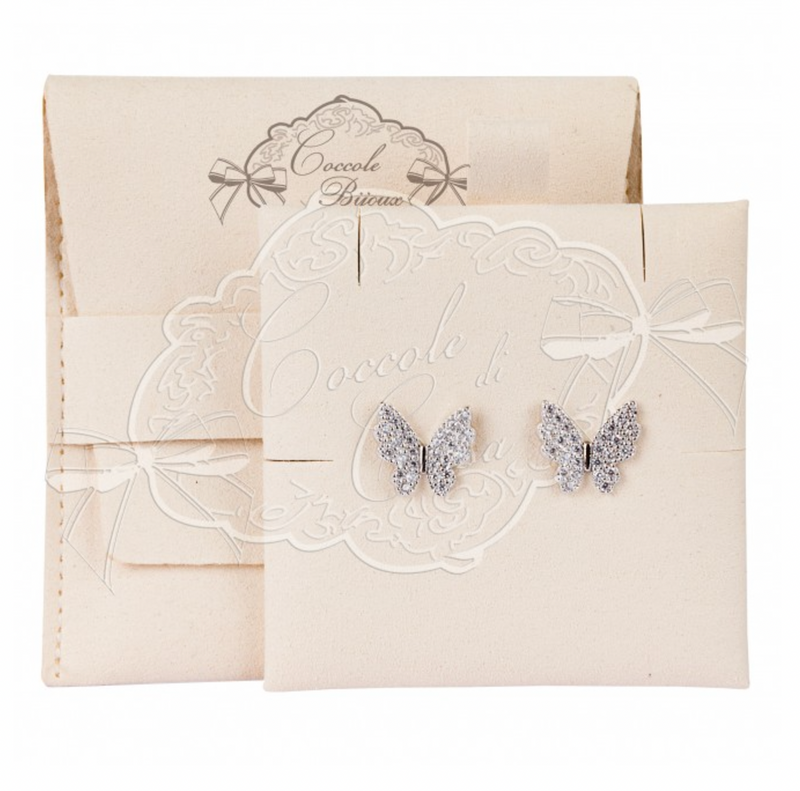 COCCOLE DI CASA Orecchini Farfalla Argentati con Sacchetto