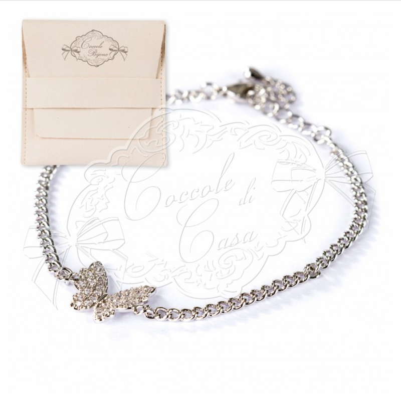 COCCOLE DI CASA Bracciale Farfalla Argentato con Sacchetto