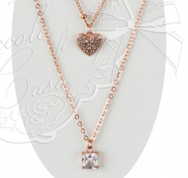 COCCOLE DI CASA Collana con Cuore Oro Rosa e Punto Luce con Sacchetto