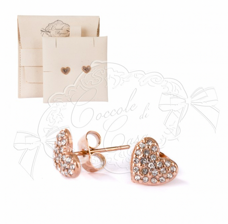 COCCOLE DI CASA Orecchini Cuore Oro Rosa con Sacchetto