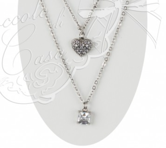COCCOLE DI CASA Collana con Cuore Argentata e Punto Luce con Sacchetto