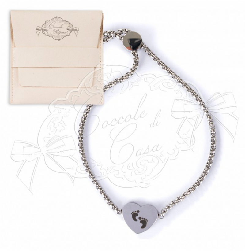 COCCOLE DI CASA Bracciale Nascita con Cuore e Sacchetto
