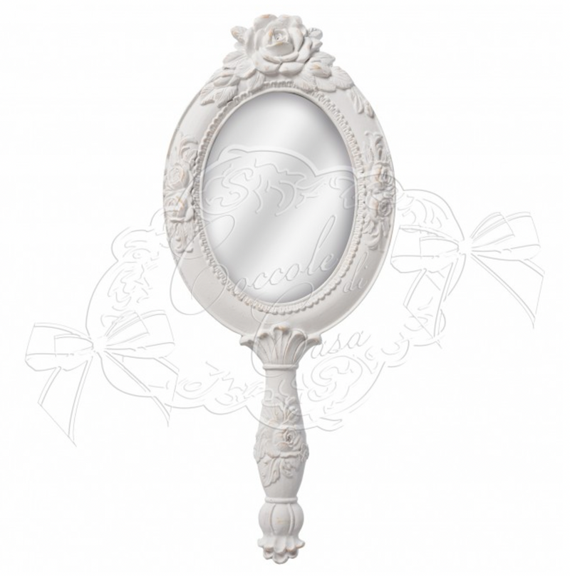 COCCOLE DI CASA Specchietto JADE Bianco in Resina con Rose