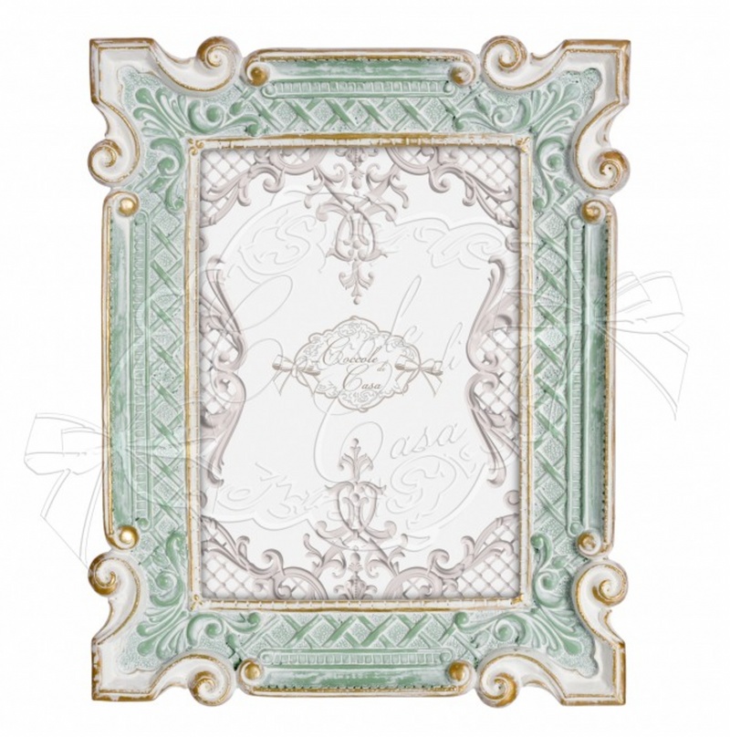 COCCOLE DI CASA Portafoto ELY Verde e Dorato in Resina Grande