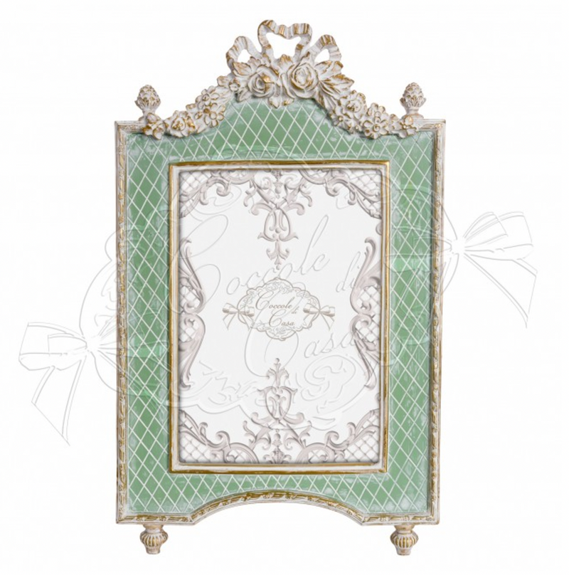 COCCOLE DI CASA Portafoto REINA Verde e Dorato in Resina