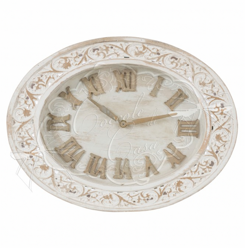 COCCOLE DI CASA Orologio in Legno Bianco Anticato "LUNA" Ovale