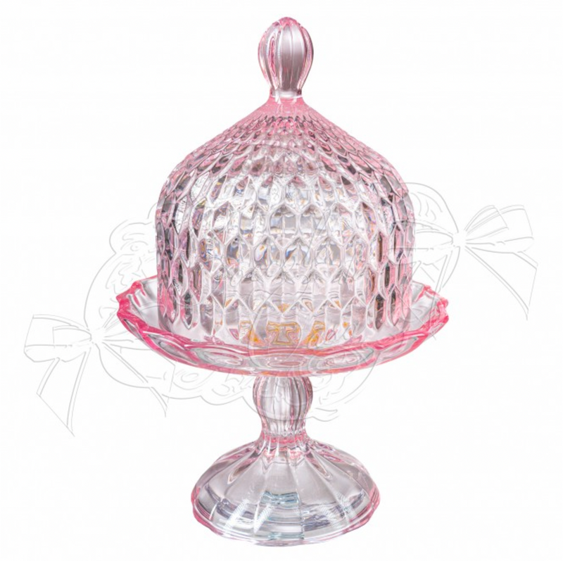 COCCOLE DI CASA Alzatina in Vetro Rosa Cipria Con Cloche "Pearl"
