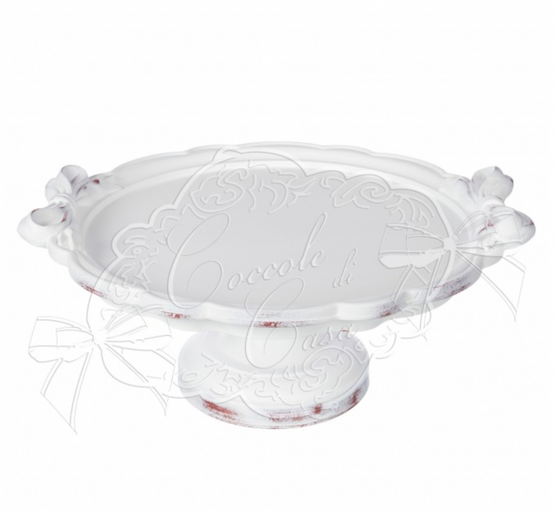 COCCOLE DI CASA Alzatina Grande Bianca in Legno "Tracy" Smerlata con Fiocchi