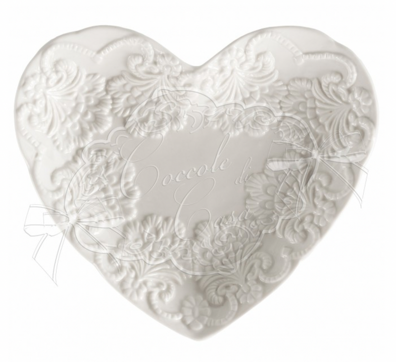 COCCOLE DI CASA Vassoio Cuore Bianco in Ceramica con Decori "Daphne"