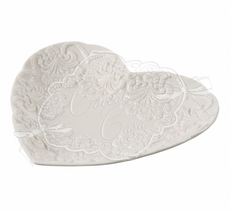 COCCOLE DI CASA Vassoio Cuore Bianco in Ceramica con Decori "Daphne"