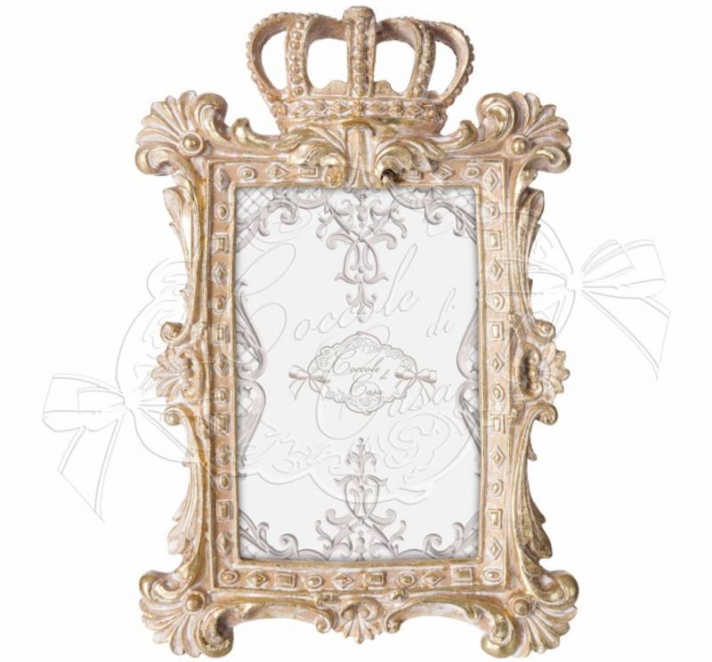 COCCOLE DI CASA Portafoto Piccolo "Crown" Dorato Sbiancato con Corona