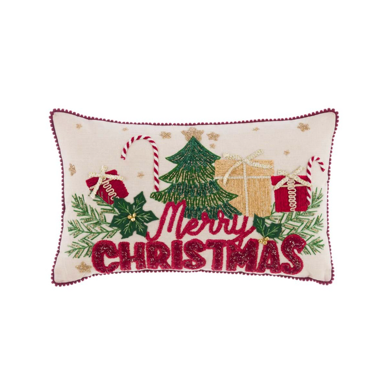 BLANC MARICLÒ Cuscino Natalizio Con Applicazioni “MERRY CHRISTMAS” In Cotone 30 × 50 Cm