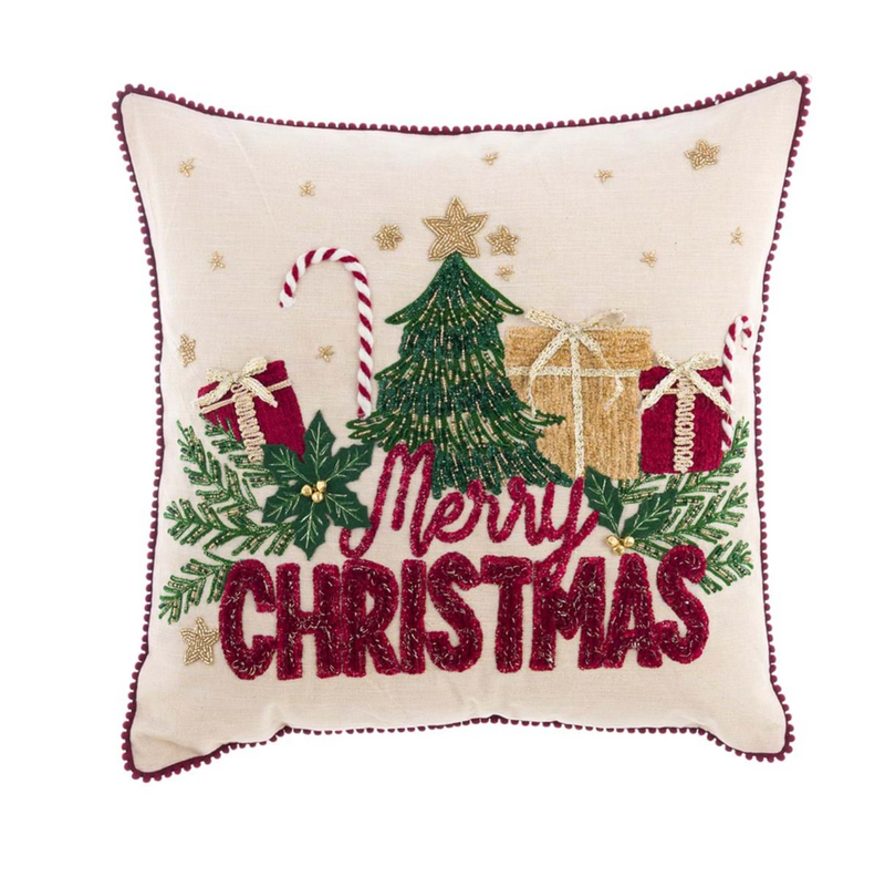 BLANC MARICLÒ Cuscino Natalizio Con Applicazioni “MERRY CHRISTMAS” In Cotone 45 × 45 Cm