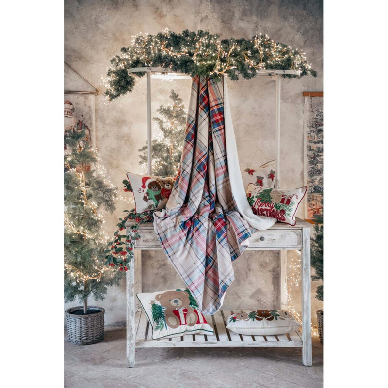 BLANC MARICLÒ Cuscino Natalizio Con Orsetto E Applicazioni In Cotone 45 × 45 Cm