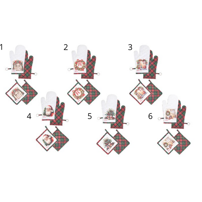 NUVOLE DI STOFFA Set 2 Presina + Guantone Natalizi in Cotone " COMING "
