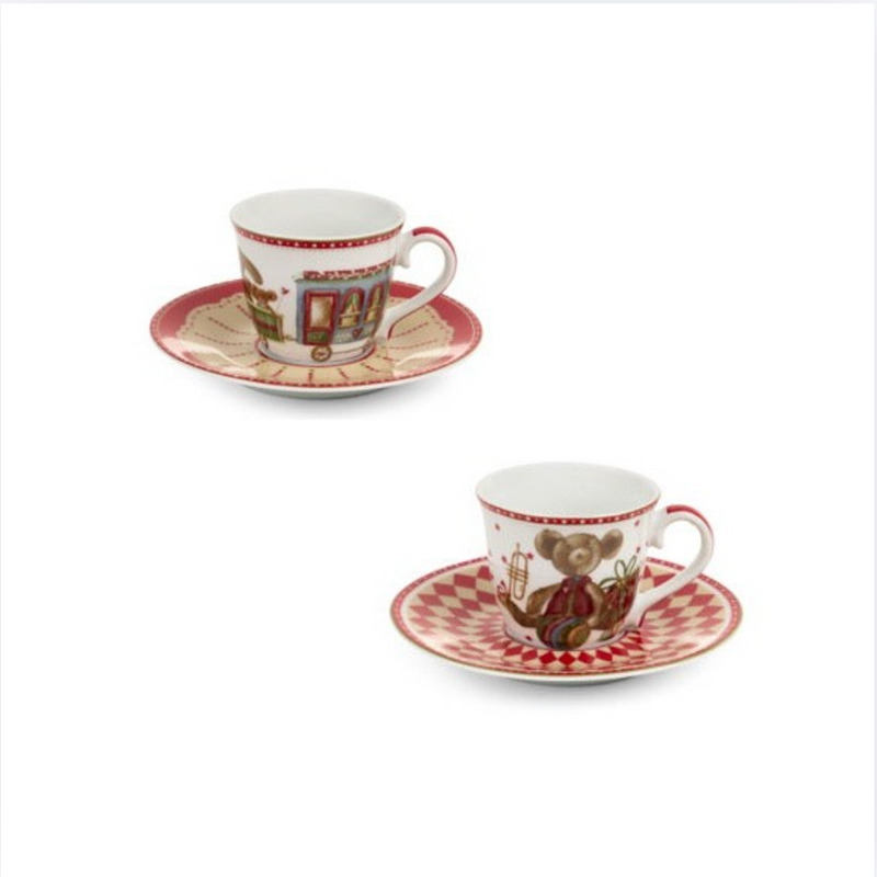 NUVOLE DI STOFFA Set 2 Tazzine con Piattino "VINTAGE TOYS" in Porcellana con Scatola