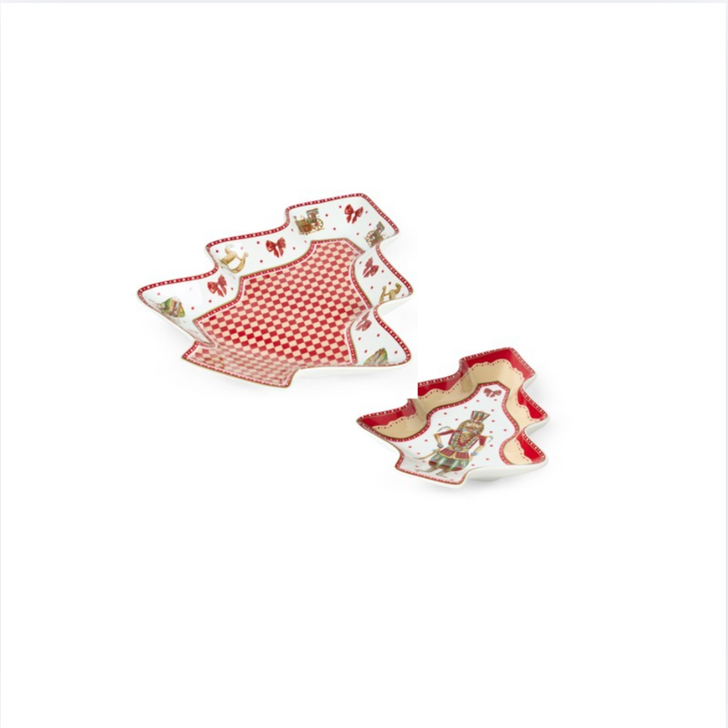 NUVOLE DI STOFFA Set 2 Piatti Albero "VINTAGE TOYS" in Porcellana con Scatola