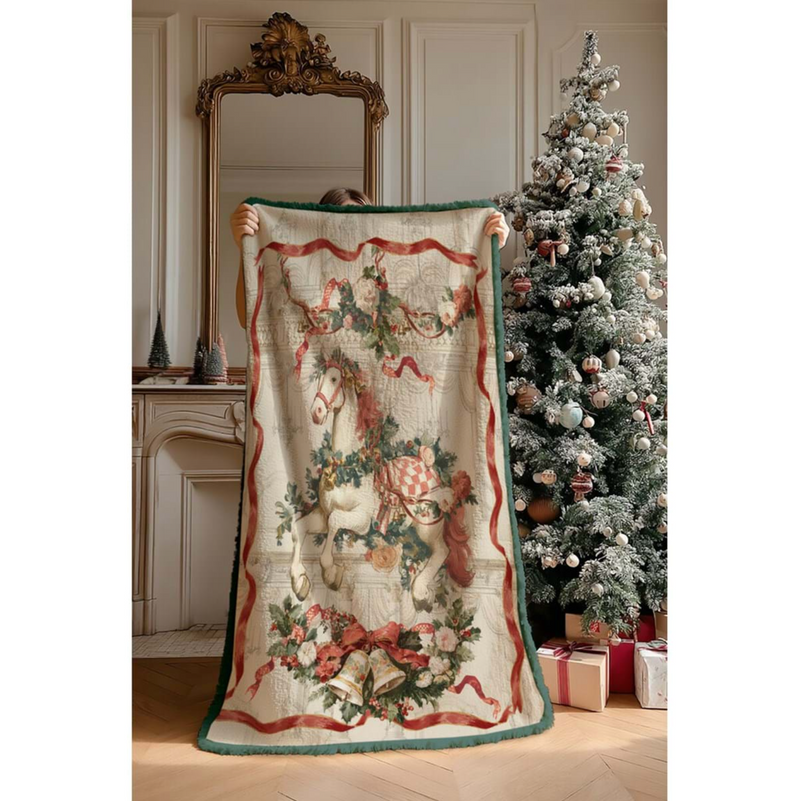 BLANC MARICLÒ Plaid Natalizio Sherpa “CALESSI E CALESSINI” 150 × 220 Cm