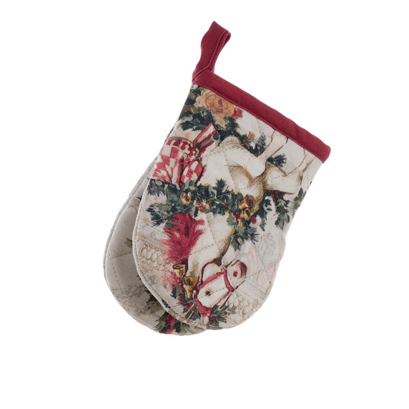 BLANC MARICLÒ Guanto Da Cucina Natalizio In Cotone “CALESSI E CALESSINI” 12 × 17 Cm