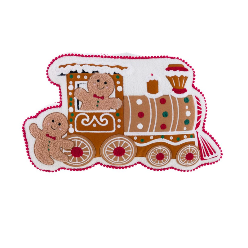 BLANC MARICLÒ Cuscino Natalizio Sagomato Trenino Con Omini Pan Di Zenzero 53 × 33 Cm