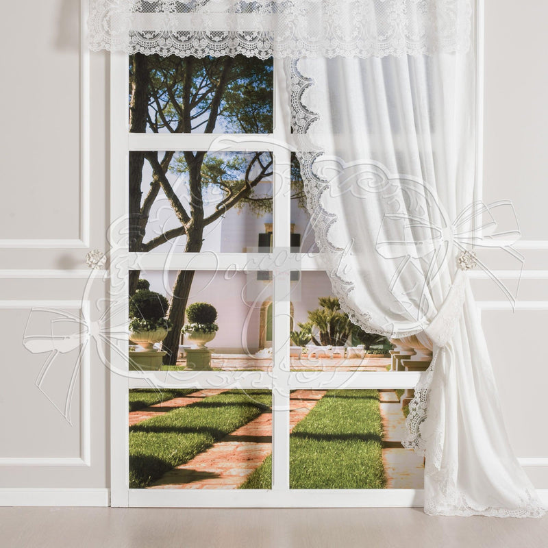 L.VIOLET SET2LINEN CURTAINS WITH LACE 140X300