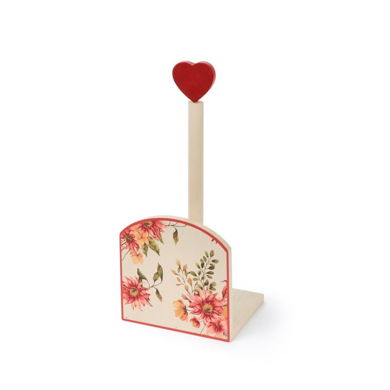 NUVOLE DI STOFFA Porta Carta da Cucina in Legno "GIARDINO D'AUTUNNO" con Cuore H 29x13x11 cm