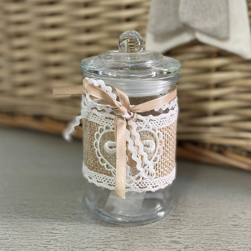 Barattolino Ermetico in Vetro con Decoro in Tessuto e Fiocchetto