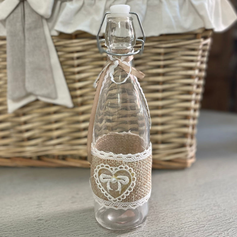 Bottiglia in Vetro con Decoro in Juta e Merletto