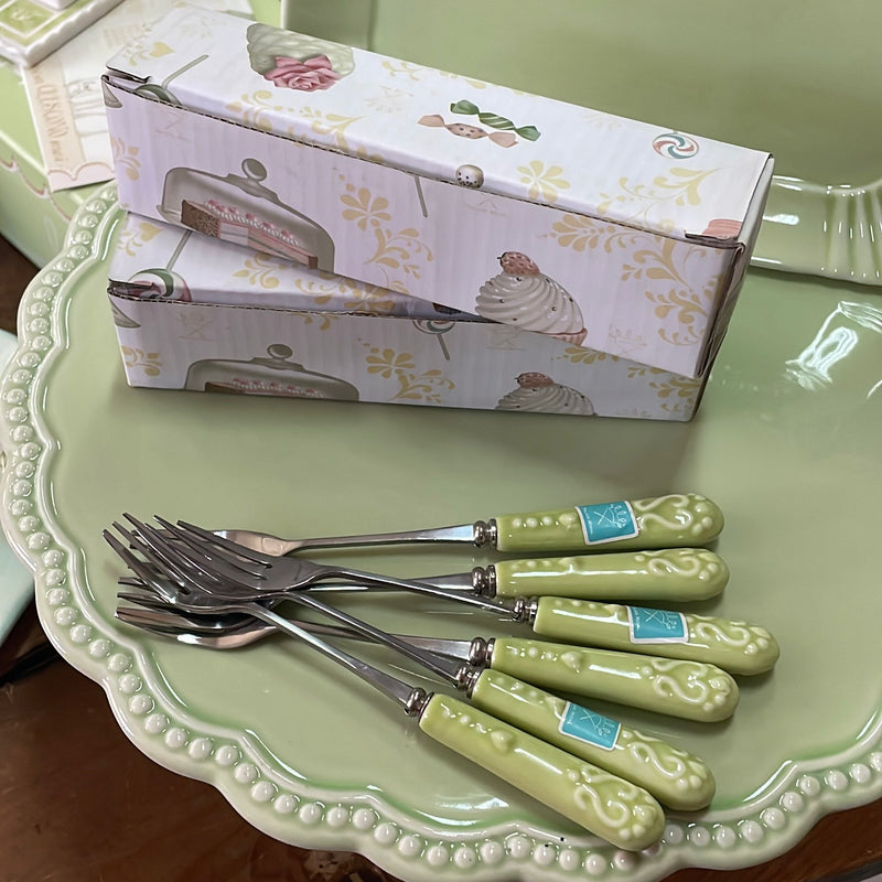 PALAIS ROYAL Set 12 Forchettine con Cuore Verdi in Ceramica