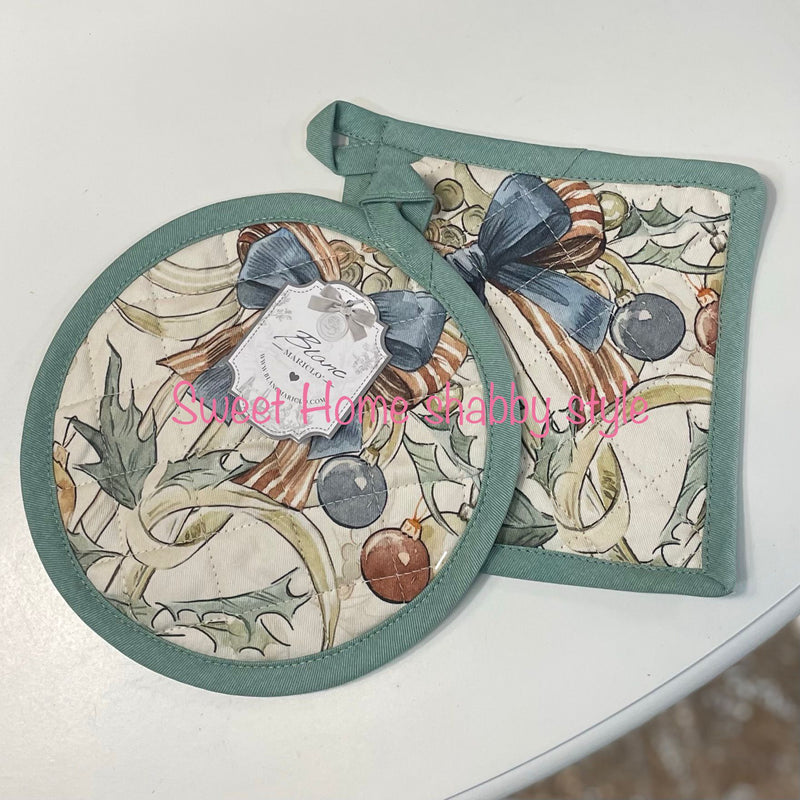 BLANC MARICLÒ Set 2 Presine Double-face in Cotone con Fiocchi " INTRECCI DI SOGNO "